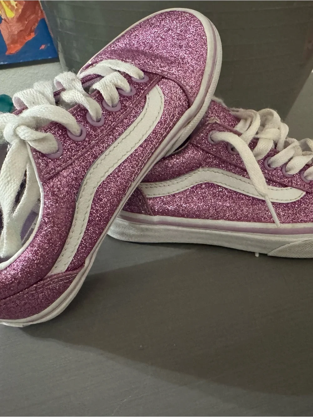 Vans Kids Glitter Lace-Up Sneakers in Sparkling Pink